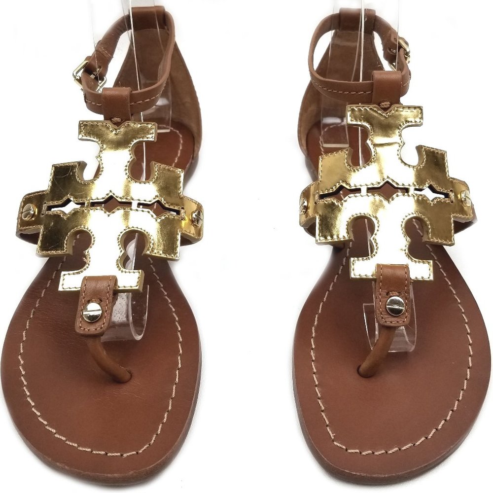 Tory Burch Loyal Tan/Gold Metallic Logo Phoebe